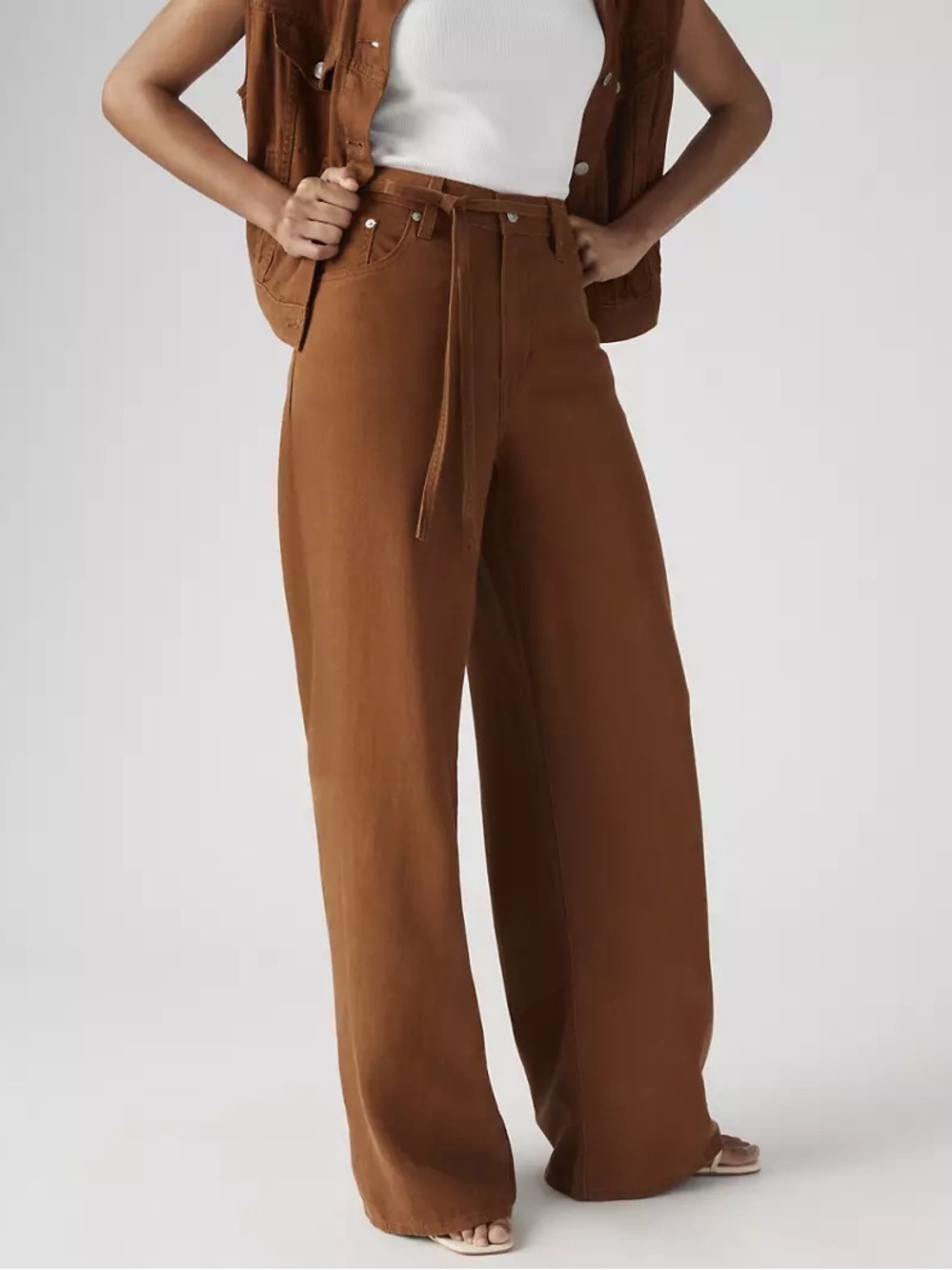 NWT Levi’s Premium XL Straight Linen Pants Size 24 Sorrel Horse Brown